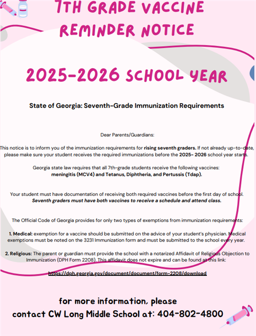  7th Grade Vaccine Information